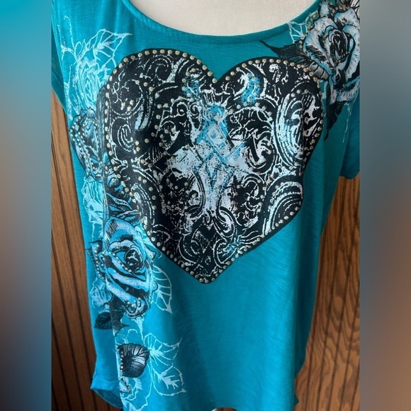 blue rose embellished short sleeve top size XXL - Picture 11 of 16